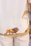 Raw & Rustic by Niti Bothra_Yellow Cotton, Linen, Tencel Embroidery Lion Cuban Collar Shirt _at_Aza_Fashions
