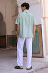 Shop_Raw & Rustic by Niti Bothra_Green Linen, Cotton, Tencel Embroidery Giraffe Cuban Collar Shirt _at_Aza_Fashions