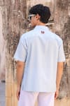 Shop_Raw & Rustic by Niti Bothra_Sky Blue Cotton, Linen, Tencel Embroidery Giraffe Cuban Collar Shirt _at_Aza_Fashions