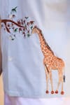 Buy_Raw & Rustic by Niti Bothra_Sky Blue Cotton, Linen, Tencel Embroidery Giraffe Cuban Collar Shirt 
