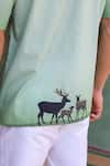Shop_Raw & Rustic by Niti Bothra_Green Linen, Cotton, Tencel Embroidery Deer Cuban Collar Shirt 