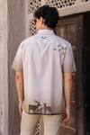 Shop_Raw & Rustic by Niti Bothra_Ivory Linen, Cotton Embroidery Deer Cuban Collar Shirt _at_Aza_Fashions