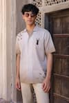 Buy_Raw & Rustic by Niti Bothra_Ivory Linen, Cotton Embroidery Deer Cuban Collar Shirt _Online_at_Aza_Fashions