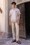 Raw & Rustic by Niti Bothra_Ivory Linen, Cotton Embroidery Deer Cuban Collar Shirt _at_Aza_Fashions