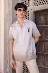 Buy_Raw & Rustic by Niti Bothra_Ivory Linen, Cotton Embroidery Deer Cuban Collar Shirt _at_Aza_Fashions
