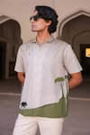 Shop_Raw & Rustic by Niti Bothra_Ivory Linen, Cotton, Tencel Embroidery Panther Cuban Collar Shirt _at_Aza_Fashions