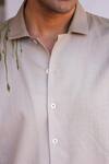 Shop_Raw & Rustic by Niti Bothra_Ivory Linen, Cotton, Tencel Embroidery Panther Cuban Collar Shirt _Online_at_Aza_Fashions