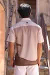 Shop_Raw & Rustic by Niti Bothra_Brown Linen, Cotton, Tencel Embroidery Panther Cuban Collar Shirt _at_Aza_Fashions