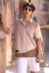 Buy_Raw & Rustic by Niti Bothra_Brown Linen, Cotton, Tencel Embroidery Panther Cuban Collar Shirt _Online_at_Aza_Fashions