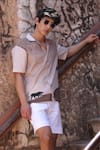 Raw & Rustic by Niti Bothra_Brown Linen, Cotton, Tencel Embroidery Panther Cuban Collar Shirt _at_Aza_Fashions