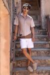 Buy_Raw & Rustic by Niti Bothra_Brown Linen, Cotton, Tencel Embroidery Panther Cuban Collar Shirt 