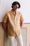 Buy_Raw & Rustic by Niti Bothra_Peach Linen, Tencel, Cotton Embroidery Horse Cuban Collar Shirt _Online_at_Aza_Fashions