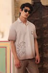 Raw & Rustic by Niti Bothra_Brown Linen, Cotton, Tencel Embroidery Light Horse Cuban Shirt _Online_at_Aza_Fashions