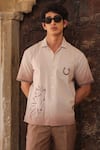 Buy_Raw & Rustic by Niti Bothra_Brown Linen, Cotton, Tencel Embroidery Light Horse Cuban Shirt _Online_at_Aza_Fashions