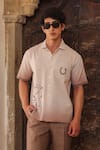 Shop_Raw & Rustic by Niti Bothra_Brown Linen, Cotton, Tencel Embroidery Light Horse Cuban Shirt _Online_at_Aza_Fashions