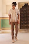 Raw & Rustic by Niti Bothra_Brown Linen, Cotton, Tencel Embroidery Light Horse Cuban Shirt _at_Aza_Fashions