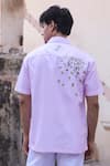 Shop_Raw & Rustic by Niti Bothra_Pink Linen, Cotton, Tencel Embroidery Elephant Cuban Collar Shirt _at_Aza_Fashions