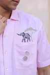 Raw & Rustic by Niti Bothra_Pink Linen, Cotton, Tencel Embroidery Elephant Cuban Collar Shirt _at_Aza_Fashions