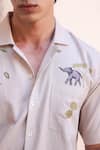 Raw & Rustic by Niti Bothra_Ivory Embroidery Elephant Cuban Collar Shirt _Online_at_Aza_Fashions