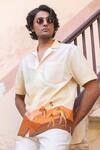 Raw & Rustic by Niti Bothra_Yellow Cotton, Linen, Tencel Embroidery Camel Cuban Collar Shirt _Online_at_Aza_Fashions