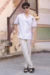 Raw & Rustic by Niti Bothra_Ivory Cotton, Linen, Tencel Embroidery Zebra Cuban Collar Shirt _at_Aza_Fashions