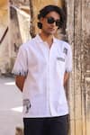 Shop_Raw & Rustic by Niti Bothra_White Linen, Cotton, Tencel Embroidery Zebra Cuban Collar Shirt _at_Aza_Fashions