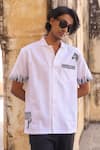 Buy_Raw & Rustic by Niti Bothra_White Linen, Cotton, Tencel Embroidery Zebra Cuban Collar Shirt _Online_at_Aza_Fashions