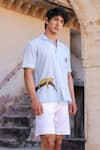 Buy_Raw & Rustic by Niti Bothra_Blue Linen, Cotton, Tencel Embroidery Light Leopard Cuban Shirt _Online_at_Aza_Fashions