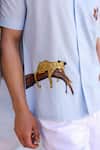 Raw & Rustic by Niti Bothra_Blue Linen, Cotton, Tencel Embroidery Light Leopard Cuban Shirt _at_Aza_Fashions