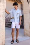 Buy_Raw & Rustic by Niti Bothra_Blue Linen, Cotton, Tencel Embroidery Light Leopard Cuban Shirt 