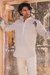 Raw & Rustic by Niti Bothra_Ivory Linen, Tencel, Cotton Embroidery Zebra Shirt Kurta _Online_at_Aza_Fashions