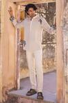 Shop_Raw & Rustic by Niti Bothra_Ivory Linen, Tencel, Cotton Embroidery Zebra Shirt Kurta _Online_at_Aza_Fashions