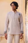 Buy_Raw & Rustic by Niti Bothra_Ivory Linen, Tencel, Cotton Embroidery Zebra Shirt Kurta _at_Aza_Fashions