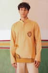 Buy_Raw & Rustic by Niti Bothra_Mustard Linen, Tencel, Cotton Embroidery Lion Shirt Kurta _at_Aza_Fashions