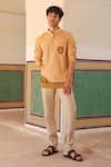 Raw & Rustic by Niti Bothra_Mustard Linen, Tencel, Cotton Embroidery Lion Shirt Kurta _Online_at_Aza_Fashions