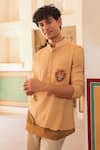 Shop_Raw & Rustic by Niti Bothra_Mustard Linen, Tencel, Cotton Embroidery Lion Shirt Kurta _Online_at_Aza_Fashions
