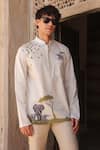 Buy_Raw & Rustic by Niti Bothra_Ivory Linen, Tencel, Cotton Embroidery Elephant Kurta _at_Aza_Fashions