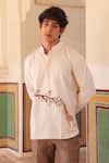 Raw & Rustic by Niti Bothra_Yellow Linen, Cotton, Tencel Embroidery Giraffe Short Kurta _Online_at_Aza_Fashions