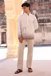 Shop_Raw & Rustic by Niti Bothra_White Linen, Cotton, Tencel Embroidery Horse Short Kurta _Online_at_Aza_Fashions