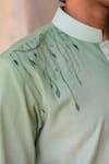 Buy_Raw & Rustic by Niti Bothra_Green Linen, Tencel, Cotton Embroidery Panther Kurta _Online_at_Aza_Fashions
