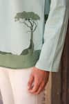 Raw & Rustic by Niti Bothra_Green Linen, Tencel, Cotton Embroidery Panther Kurta _at_Aza_Fashions