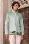 Buy_Raw & Rustic by Niti Bothra_Green Linen, Tencel, Cotton Embroidery Panther Kurta 