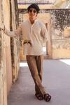 Buy_Raw & Rustic by Niti Bothra_Ivory Linen, Cotton, Tencel Embroidery Leopard Shirt Kurta _Online_at_Aza_Fashions
