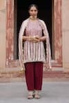 Buy_Etasha by Asha Jain_Fuchsia Tissue, Crepe Tassels, Metallic Thread V-neck Fuschia Kurta Set _at_Aza_Fashions