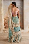 Shop_Etasha by Asha Jain_Turquoise Tissue Sweetheart Neck Copper Pre-draped Saree And Blouse Set _at_Aza_Fashions