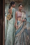 Buy_Etasha by Asha Jain_Turquoise Tissue Sweetheart Neck Copper Pre-draped Saree And Blouse Set _Online_at_Aza_Fashions