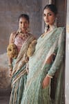 Buy_Etasha by Asha Jain_Green Tissue Embroidery, Sequins, Beads Sea Pre-draped Saree And Blouse Set _Online_at_Aza_Fashions