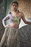 Shop_Etasha by Asha Jain_Lavender Tissue Sequins Asymmetric Lime Green And Purple Fusion Lehenga Set _Online_at_Aza_Fashions