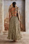 Shop_Etasha by Asha Jain_Lavender Tissue Sequins Asymmetric Lime Green And Purple Fusion Lehenga Set _at_Aza_Fashions