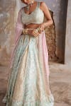 Etasha by Asha Jain_Blue Silk, Georgette Sequins, Beads, Zari Round Neck Ice Raw Lehenga Set _Online_at_Aza_Fashions